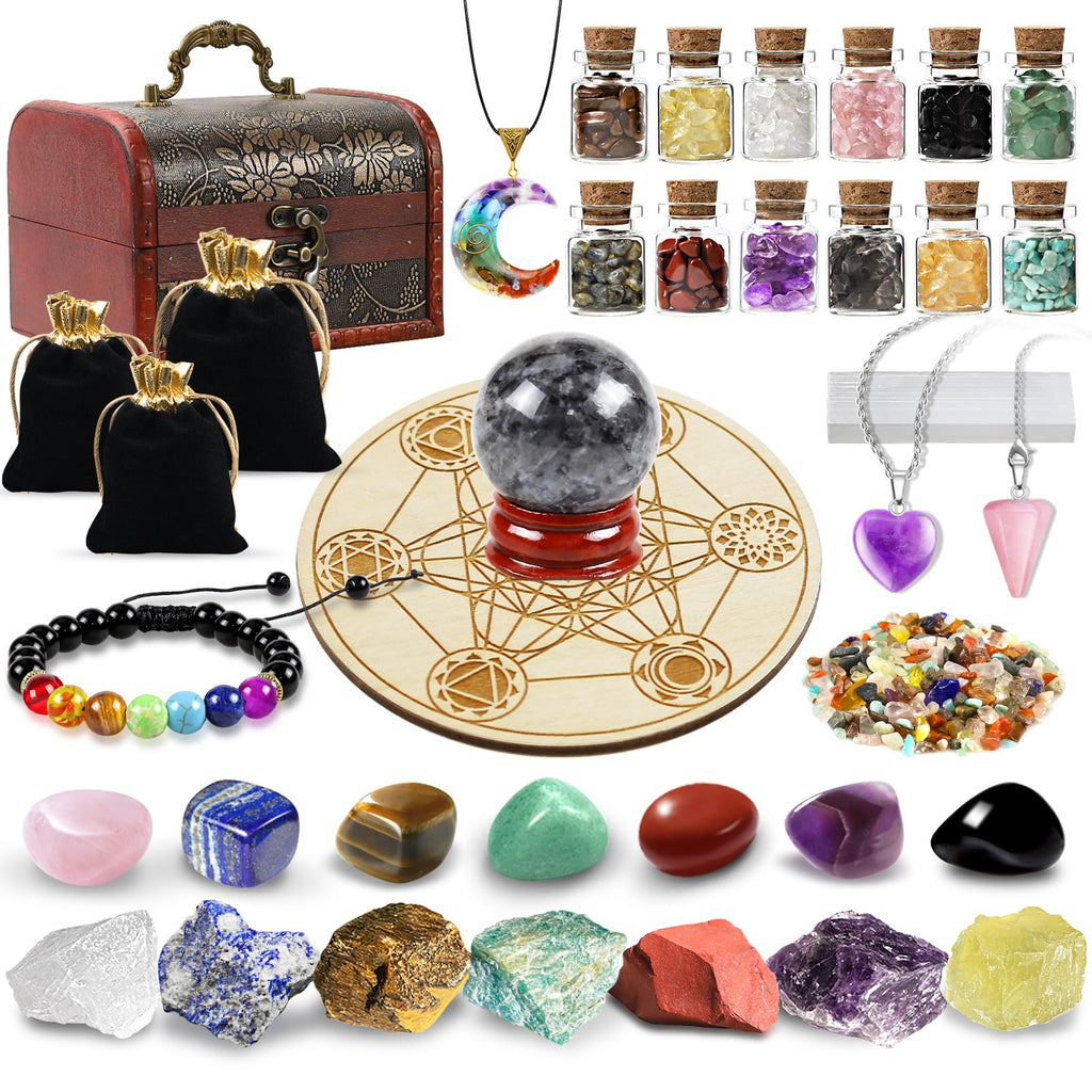 21 Stück Kristalle Steine Set,Kristall Heilsteine,Heilkristalle Edelsteine 7 Kristallen,7 Chakra-Stein und Pyramide mit Stoffbeutel für Meditation,Adventskalender,Reiki,Energieausgleich