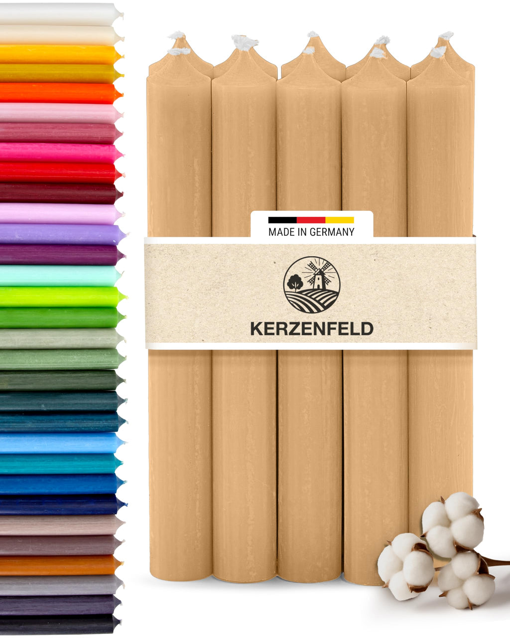 Bunte Stabkerzen Durchgefärbte, 10 Stück, 180mm x 22mm, Spitzkerzen, 8+ Stunden Brenndauer, Made in Germany - Ohne Tropfen & Rußen - Unparfümierte und RAL-Zertifizierte Tafelkerzen (Jade Grün)