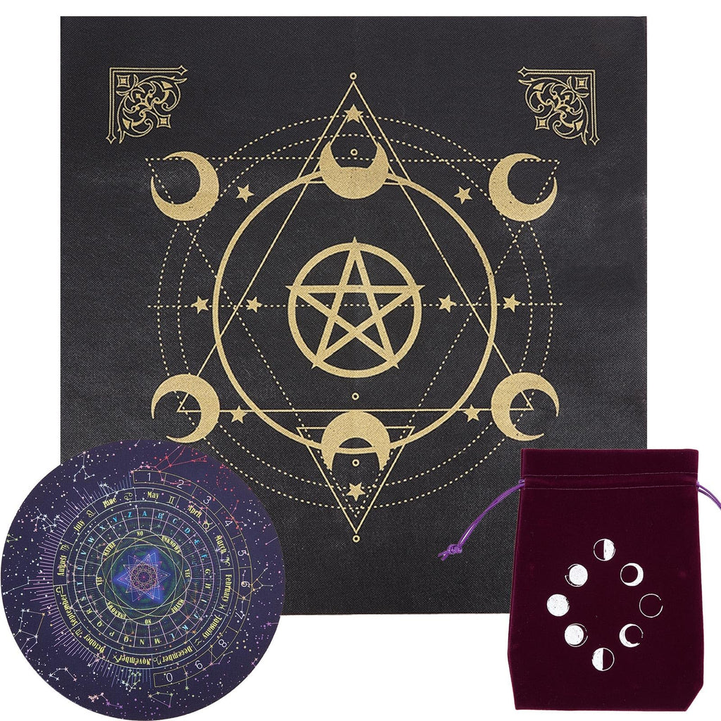 CREATCABIN Altartuch Mond Sonne Stern Pentagramm Himmlisches Tarot-Deck Spiritueller Wandteppich Tischdecke Macht Heiliges Tuch Astrologie Für Wahrsagen Premium-Hexereizubehör Pagan 19.29x19.29 cm