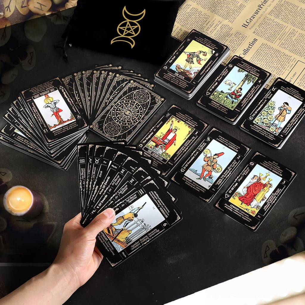 Tarotkarten Deck mit Führerbuch Leinen Tragetasche.78 Klassische Original Tarotkarten für Fortune Telling Ideal für Anfänger bis Experten, mit Bedeutungen enthalten