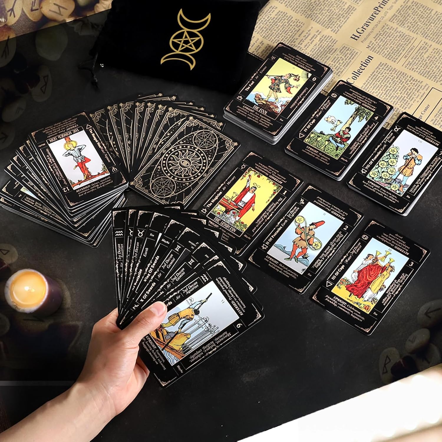 Tarotkarten Deck mit Führerbuch Leinen Tragetasche.78 Klassische Original Tarotkarten für Fortune Telling Ideal für Anfänger bis Experten, mit Bedeutungen enthalten