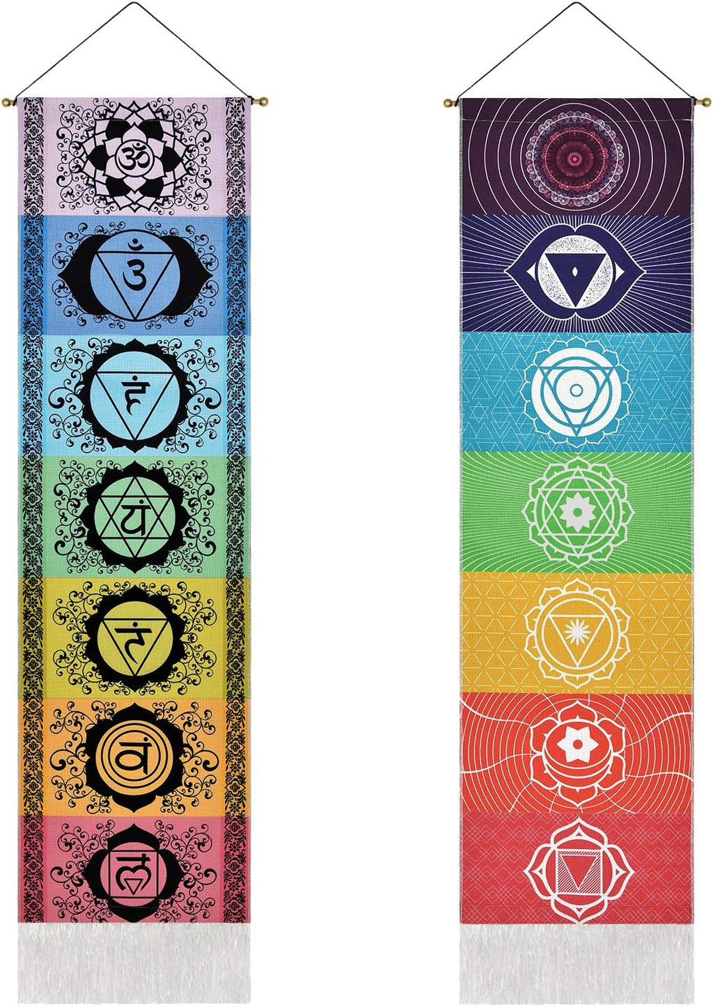 Yugarlibi Set of 2 Chakra Wall Hangings, Meditation Yoga Trippy Tapestry with Tassel, Mandala Tapestry, Wall Hangings for Bedroom, Living Room, Black and White Chakra 130 x 32.5 cm