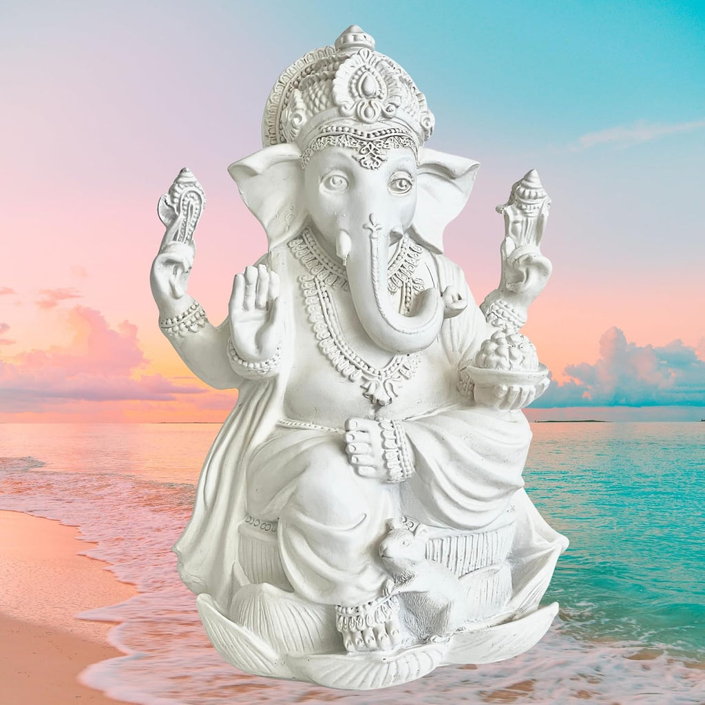 Bellaa Ganesha Statue 7 Inch, Hindu God, Ganpati, Vinayaka, Murti Marble Powder Sculpture, Meditation Room, Spiritual Blessing Good Luck Gift 20957