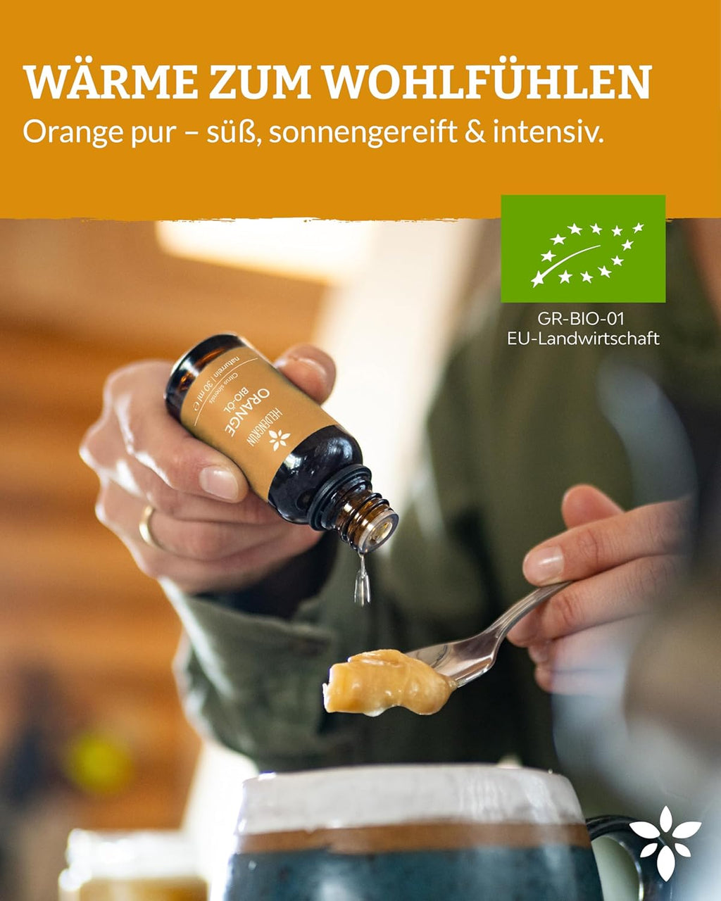 Heldengrün® BIO Orangenöl [100% NATURREIN] Kaltgepresst aus echten Orangen - Orangenöl zum Verzehr - Ätherisches Öl - Duftöl Orange Oil