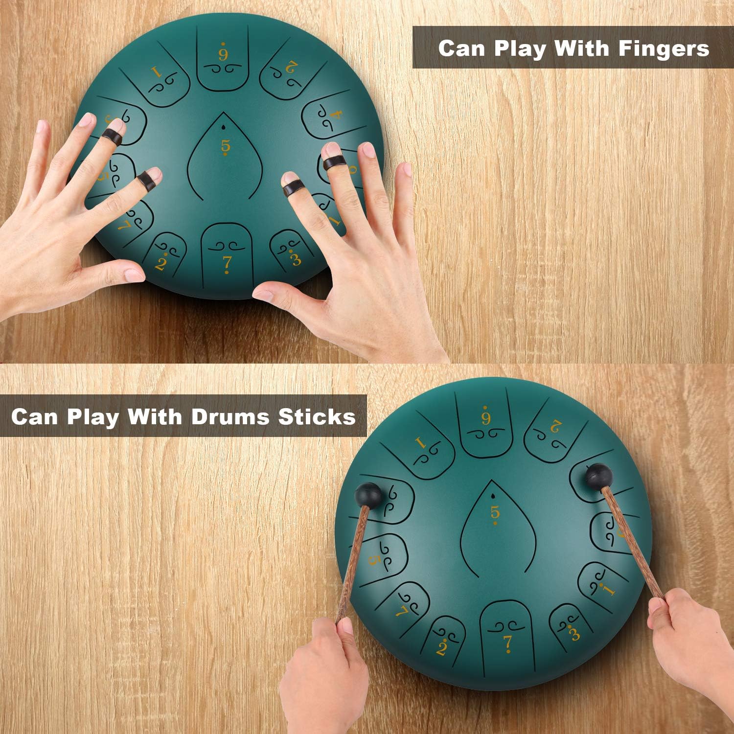 KUD Steel Tongue Drum, 12 Zoll 13 Tone C-Dur Zungentrommel Ätherische Trommel Stahl Handpan Drum Schlagzeug Instrument mit Trommelschlägeln Tragetasche für Meditation Yoga Klangheilung