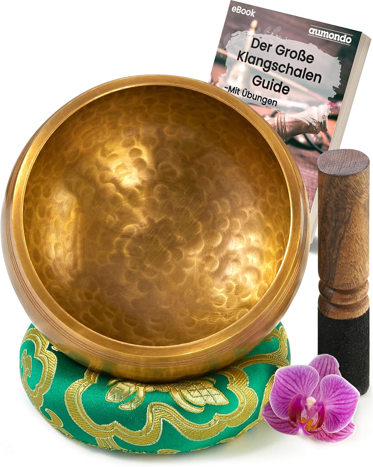 Große Original Tibetische Klangschale - 13cm. Klangschalen Set mit eBook, Klöppel, Klangschalenkissen und Geschenk-Box. Singing Bowl aus Tibet