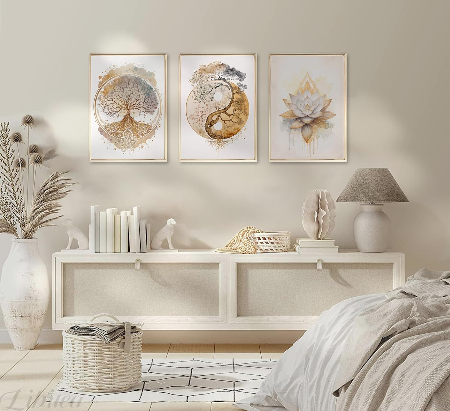 Tree of Life Canvas Wall Art Lotus Zen Painting Picture Wall Decor Abstract Yin Yang Fall Art Poster Print Artwork for Living Room Yoga Room Hotel Bedroom Home Decoration