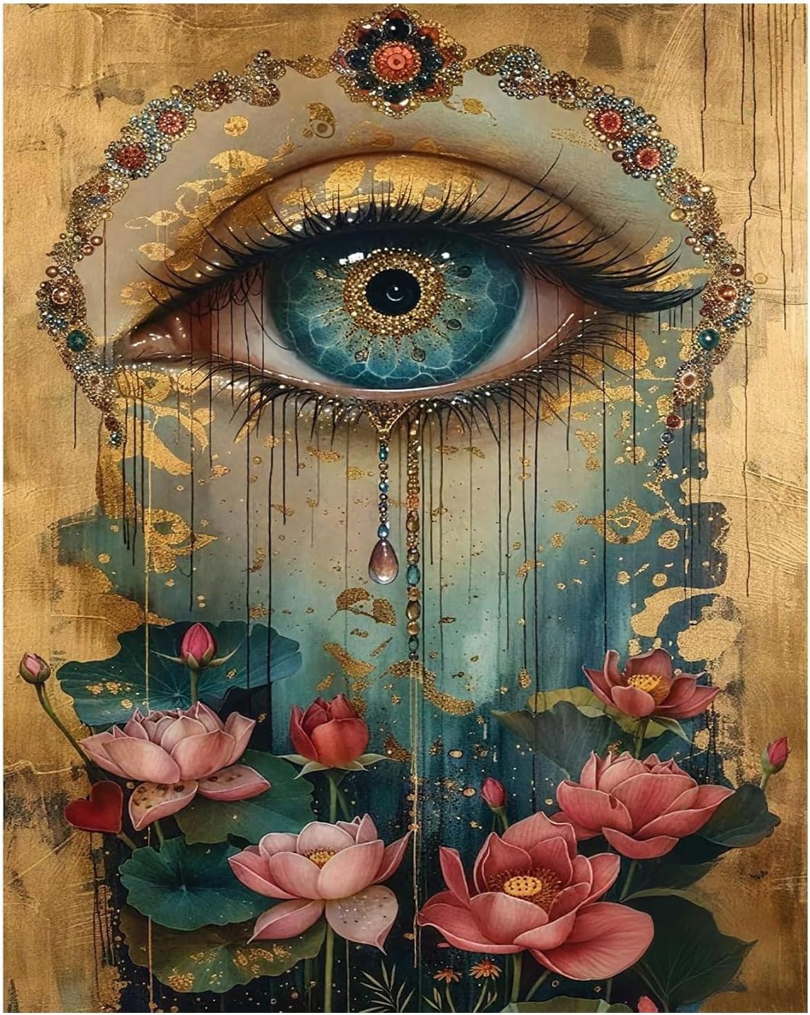 xcemhil Paint by Numbers Kit for Adults Eye, Paint by Number Eye and Lotus, Paint by Numbers Kits for Adults Beginner for Gift and Home Wall Decor 16x20 Inch