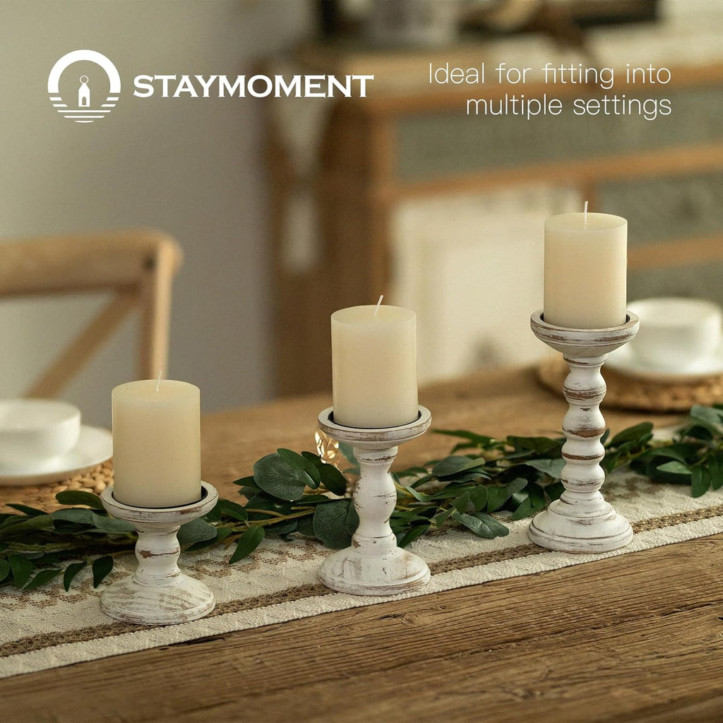 Kerzenständer Holz Landhausstil Deko: 3er Set Kerzenhalter Stumpenkerzen Wohnzimmer Deko Vintage Tischdeko Esstisch Groß Kerzenständer Landhaus Dekoration Fensterbank