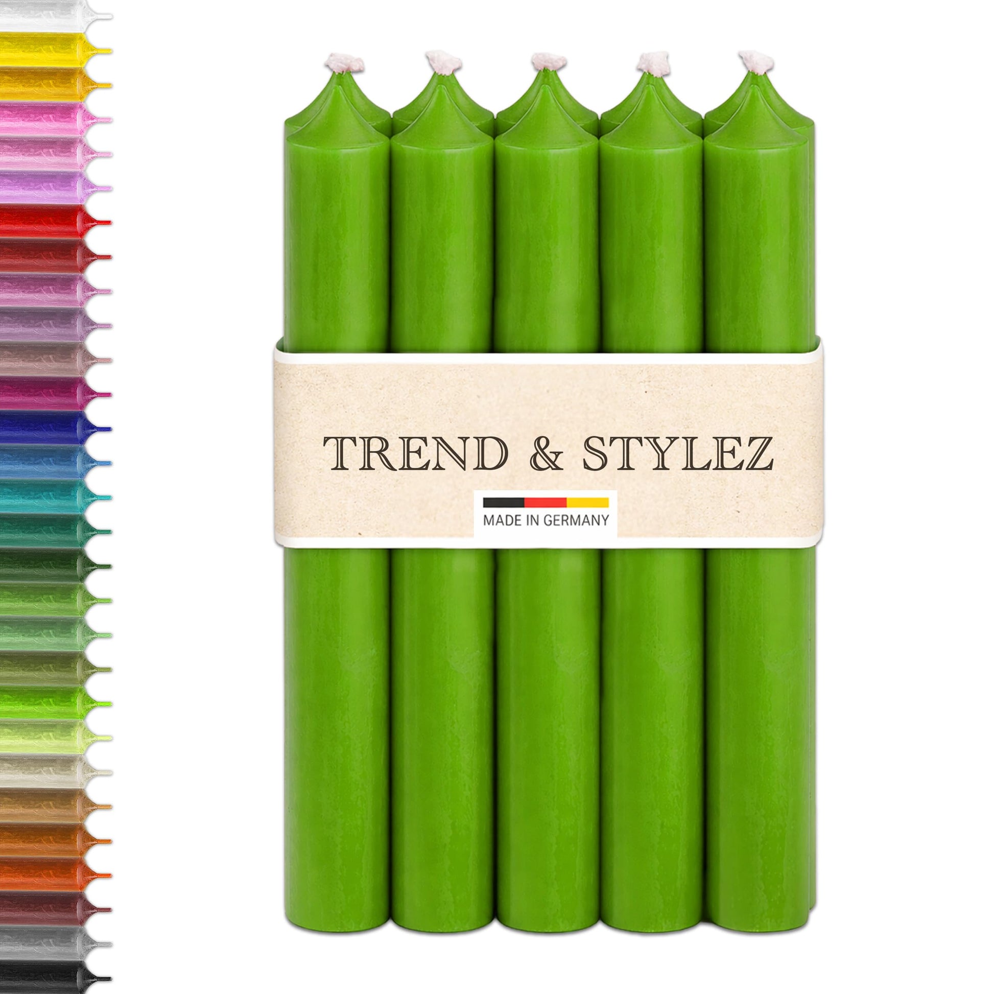 10 Spitzkerzen durchgefärbt (180x22mm) | RAL Stabkerzen mit 8h+ Brenndauer | Ohne Tropfen & Rußen | Tafelkerzen für Leuchter | Made in Germany (Natur)