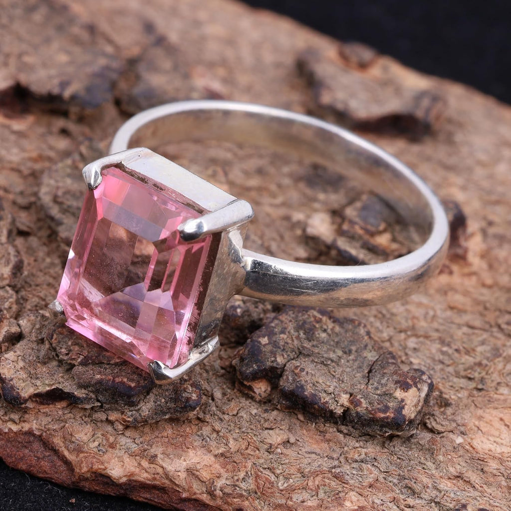 Kunzite Quartz Ring 925 Sterling Silver Ring Handmade Faceted Gemstone Rings for Women (56)