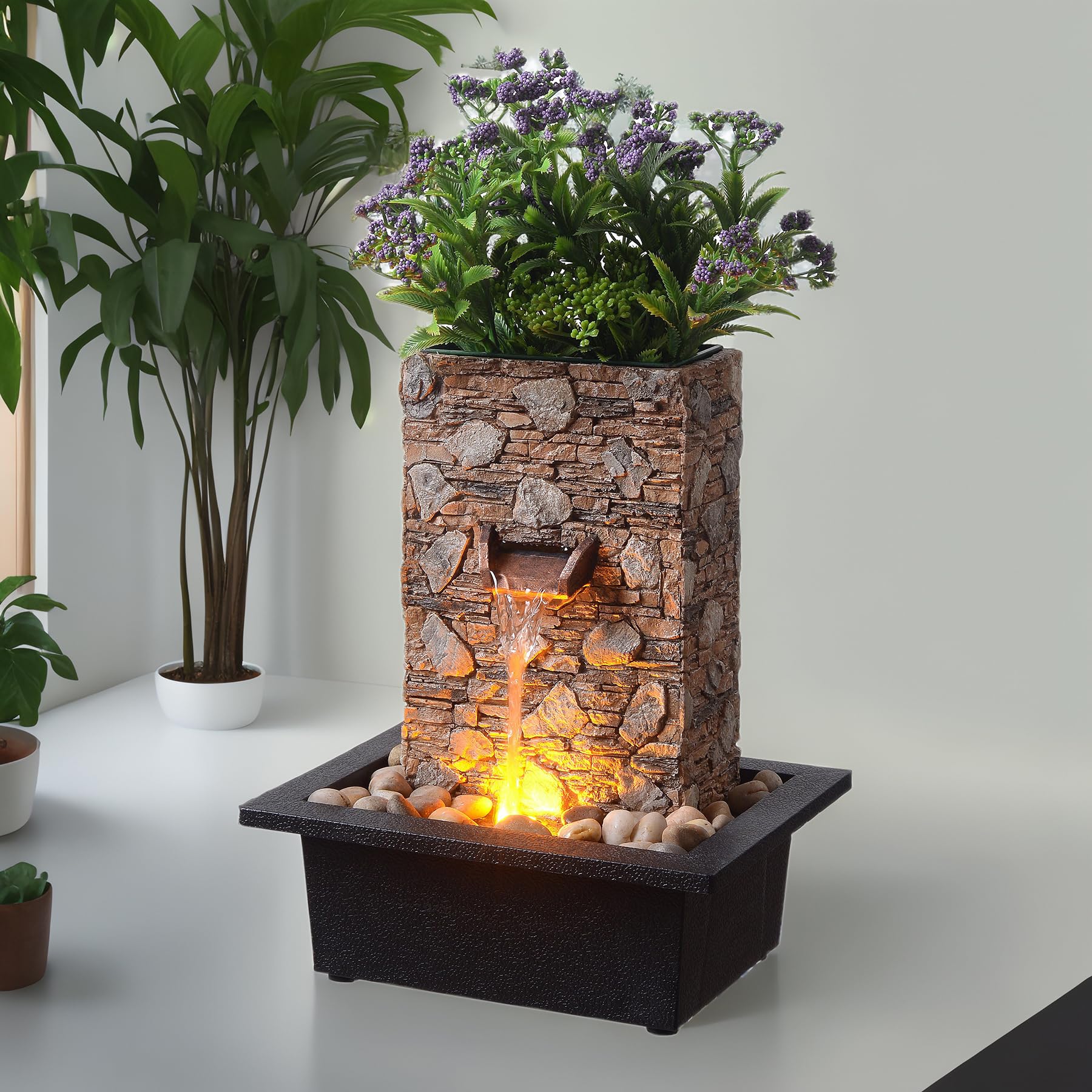 Kalona Tabletop Waterfall Fountain 3 Bowls with LED Light, Soothing Water Flow Sound, Zen Meditation Decor for Home and Office, Relaxation Water Fountains Indoor (23113)