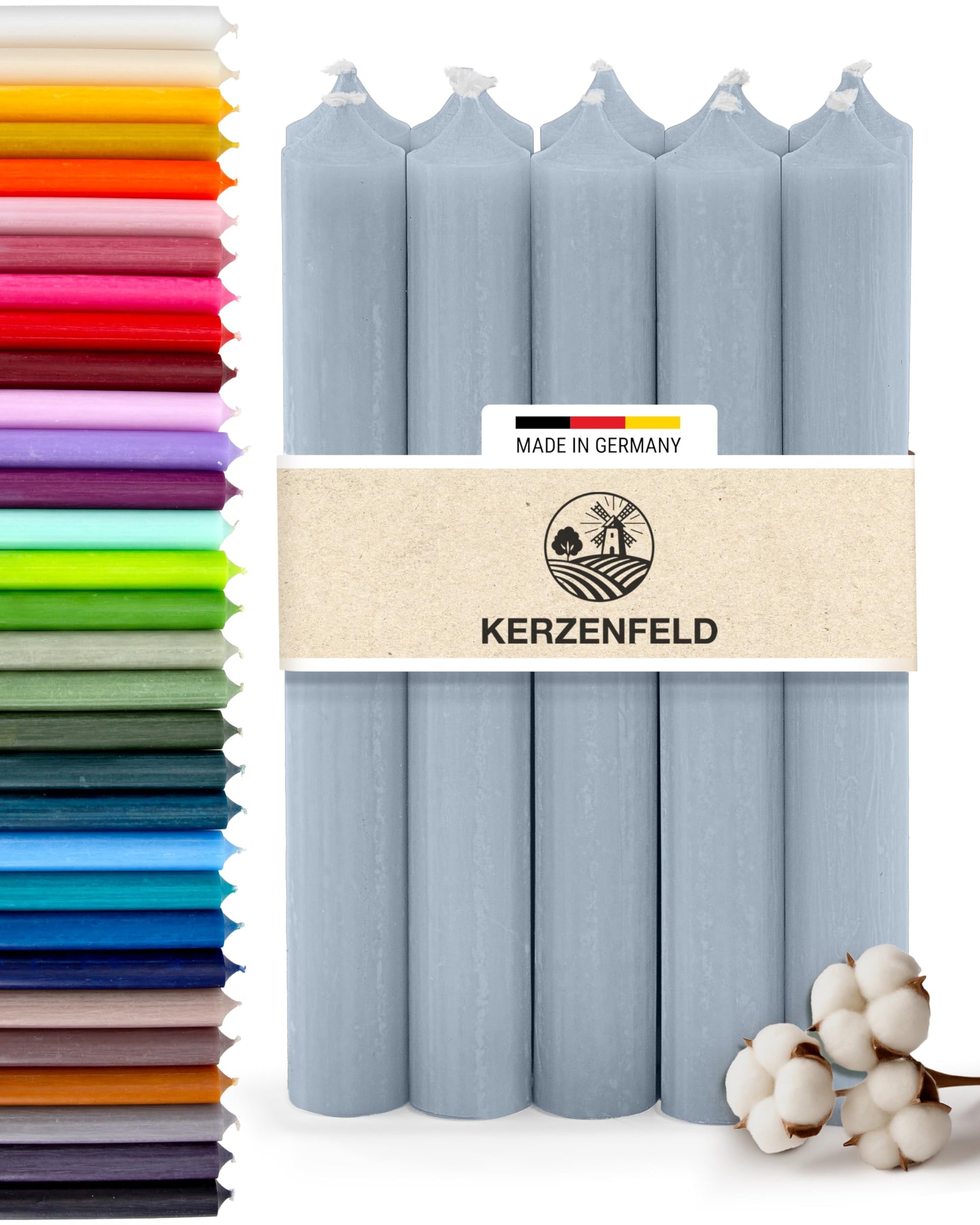 Bunte Stabkerzen Durchgefärbte, 10 Stück, 180mm x 22mm, Spitzkerzen, 8+ Stunden Brenndauer, Made in Germany - Ohne Tropfen & Rußen - Unparfümierte und RAL-Zertifizierte Tafelkerzen (Jade Grün)