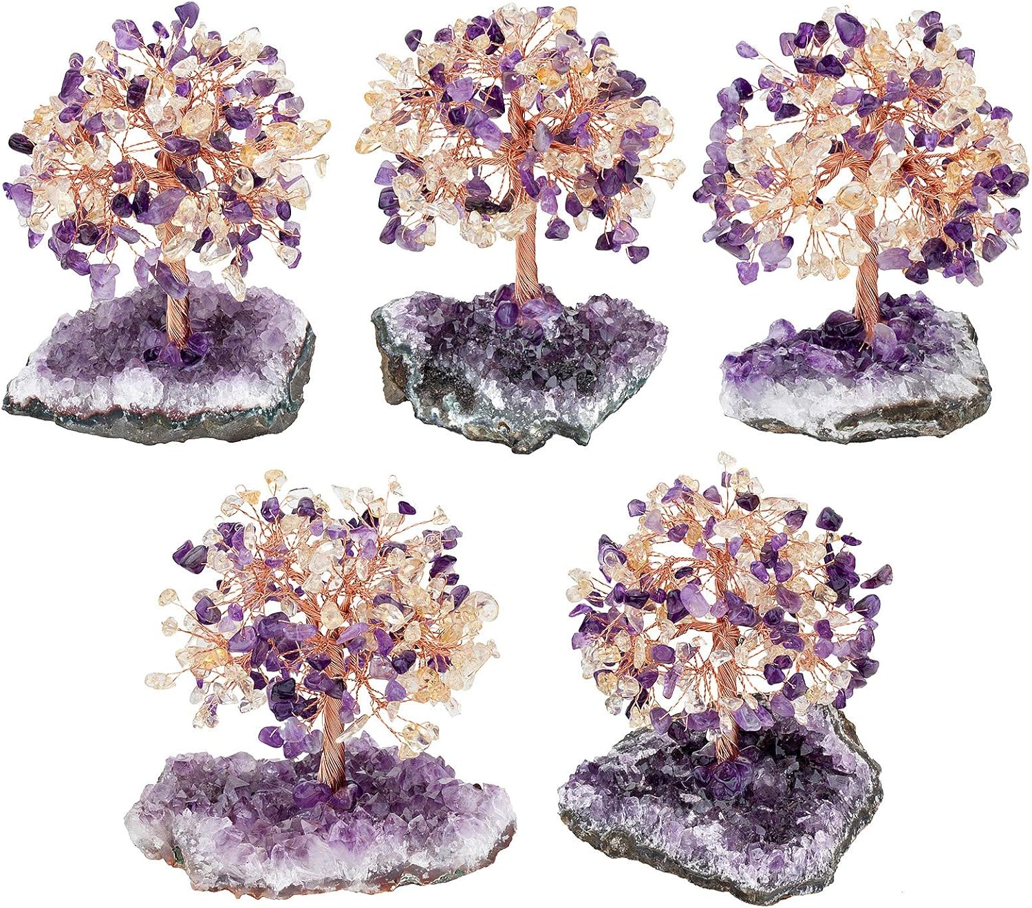 KYEYGWO Amethyst & Citrine Reiki Heilung Kristallbaum auf Natürlichen Amethyst Drusensegment Rohstück Base, Stein Geldbaum Feng Shui Bonsai Baum Figuren Ornament Haus Deko für Glück, Reichtum