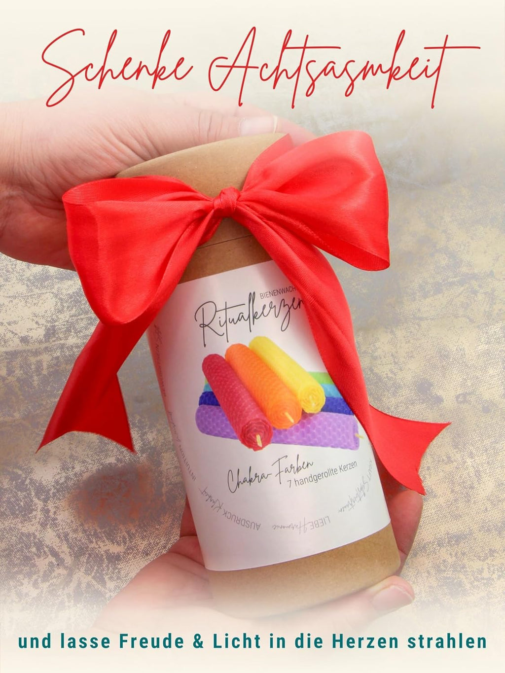 Chakra Candle Set, 7 Ritual Candles Made of Pure Beeswax, Hand Rolled from Germany, Hemp Wicks, Approx. 4 Hours Burning Time, Taper Candles in Chakra Colours for Meditation and Yoga