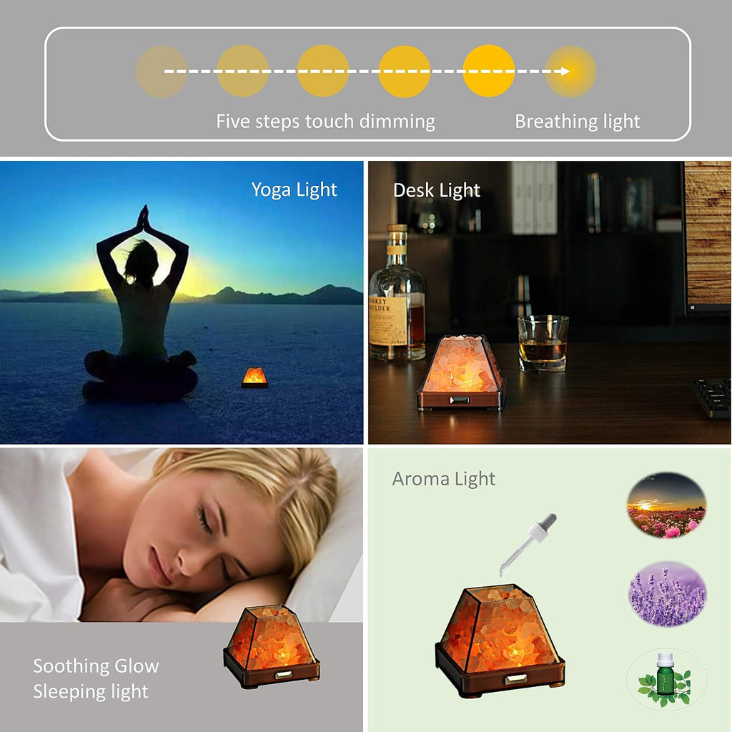 Touch Himalayan Salt Lamp with Smart Heating Essential Oil System, 6-Way Dimmable Mini USB LED Pink Natural Salt Rock Night Lamp for Home Decor Zen Gifts Salt Therapy Yoga Spa Meditation