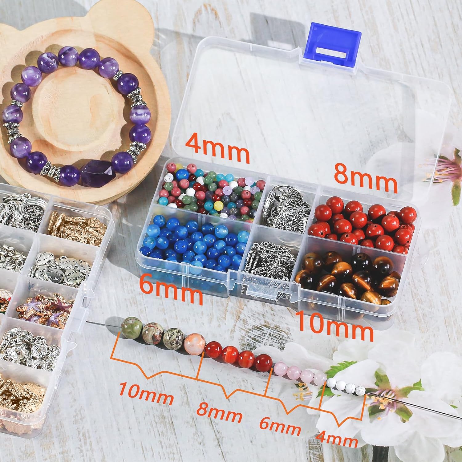 Natural Stone Beads, Gemstone Beads, 45 Pieces, 8 mm, Natural Stone, Unakite Gemstone Beads, Polished Round Gemstones for Threading, Gemstones, Stone Beads for Bracelets, Necklaces, DIY Jewellery,