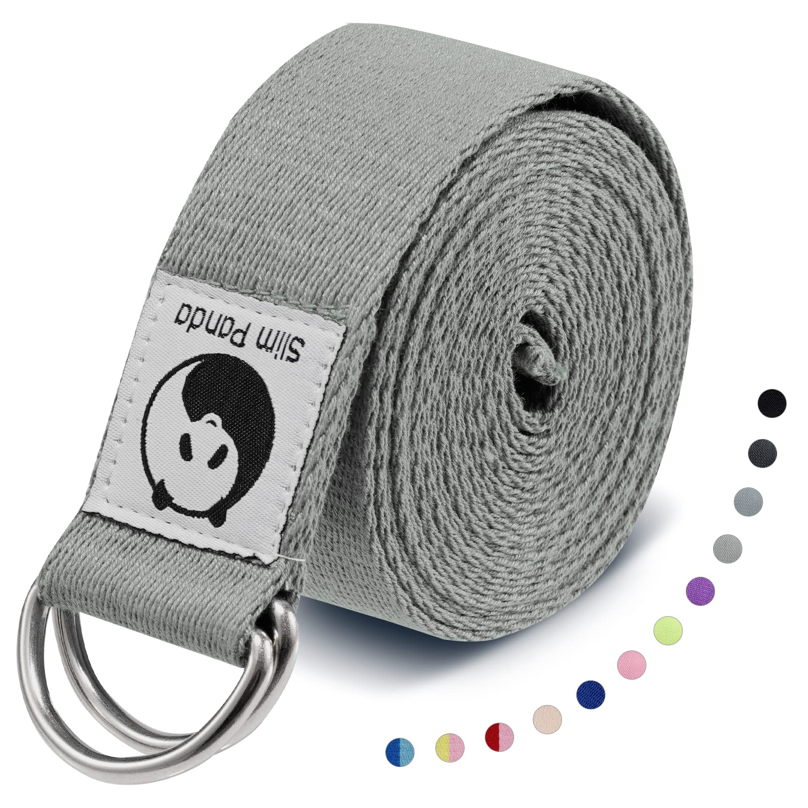 Slim Panda Yogagurt aus Baumwolle - Praktisches Zubehör für Dehnen und Fitness, Band Mit Schiebeschnalle aus Metall für Anfänger & Fortgeschrittene, Mehrere Farben (180/250cm)