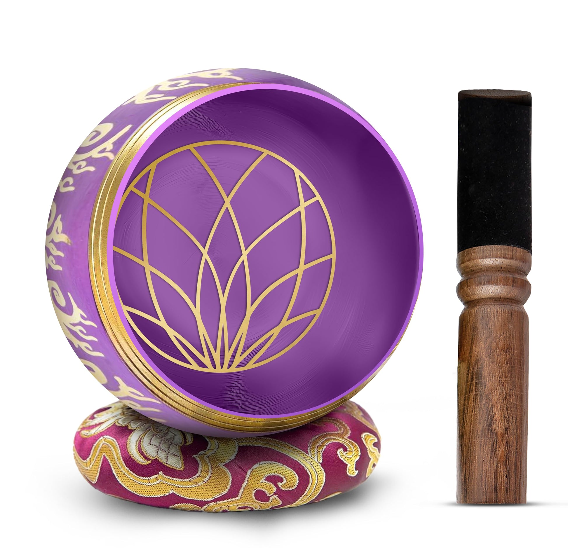 Premium Tibetan Singing Bowl Set – Handmade in Nepal Sound & Meditation Bowl – Spiritual Decor for Yoga, Wellness Spaces & Relaxation by Himalayan Bazaar (Brown & Red)