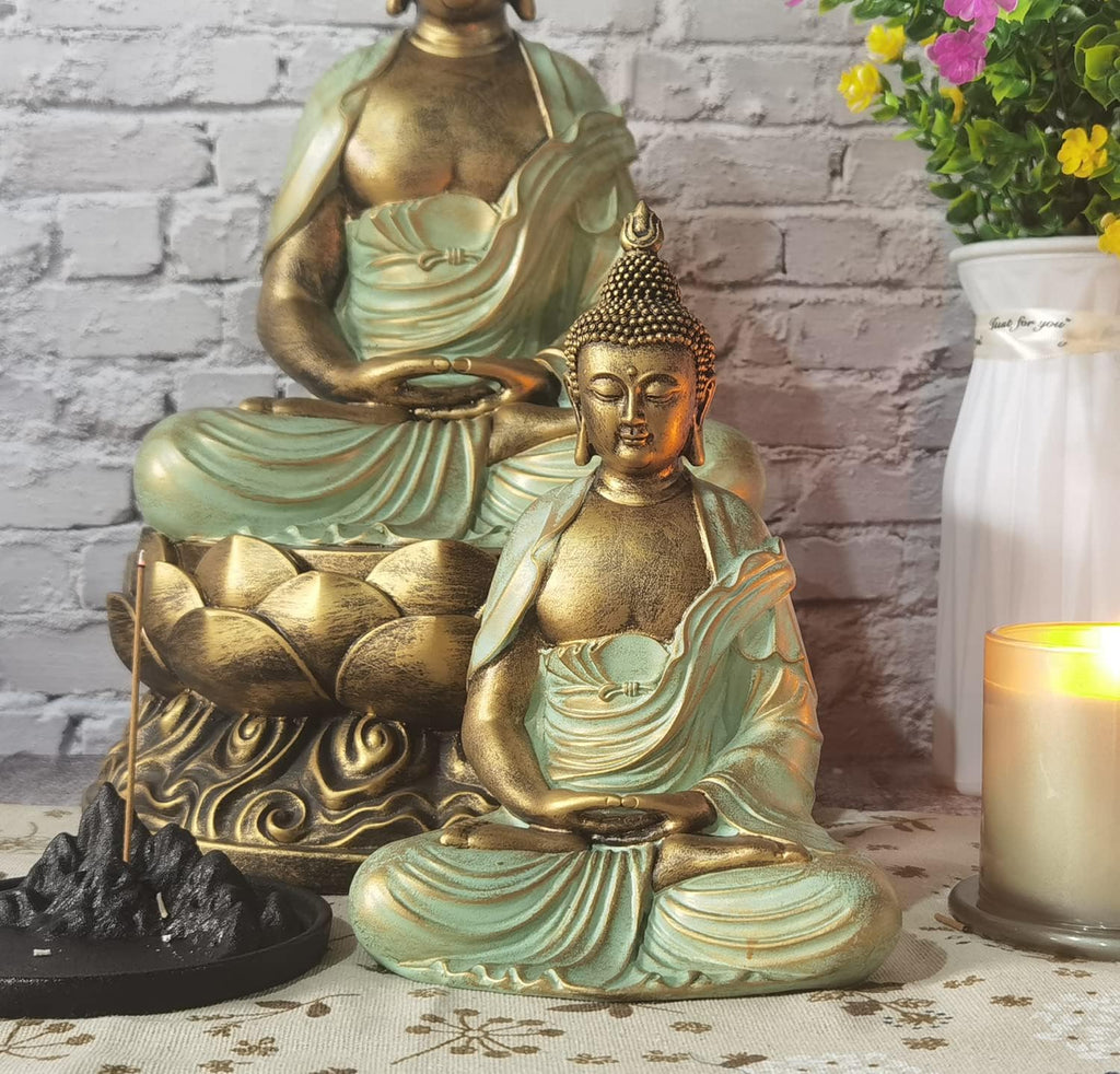 7.5" Gold Buddha Statue for Home Decor - Serene Meditation Decor, Zen-Inspired Buddha Sculpture with Blessing Services Included