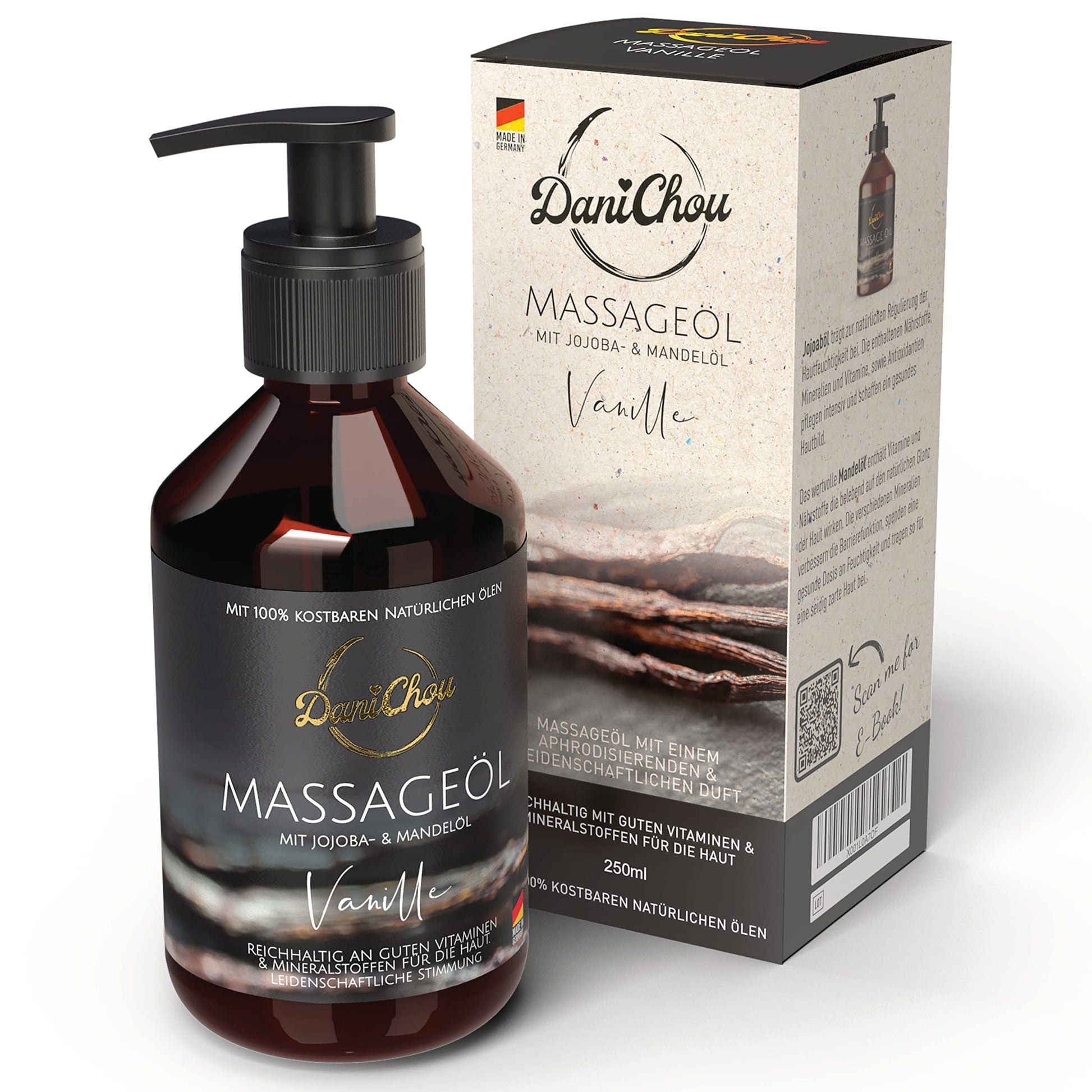 DaniChou Massage Oil Warming 250 ml - With Soy Oil & Almond Oil - Direct Warming, Relaxing Feeling - 100% Natural Cosmetics & Essential Oils - Massage Oil with Camphor - For Intense Relaxation