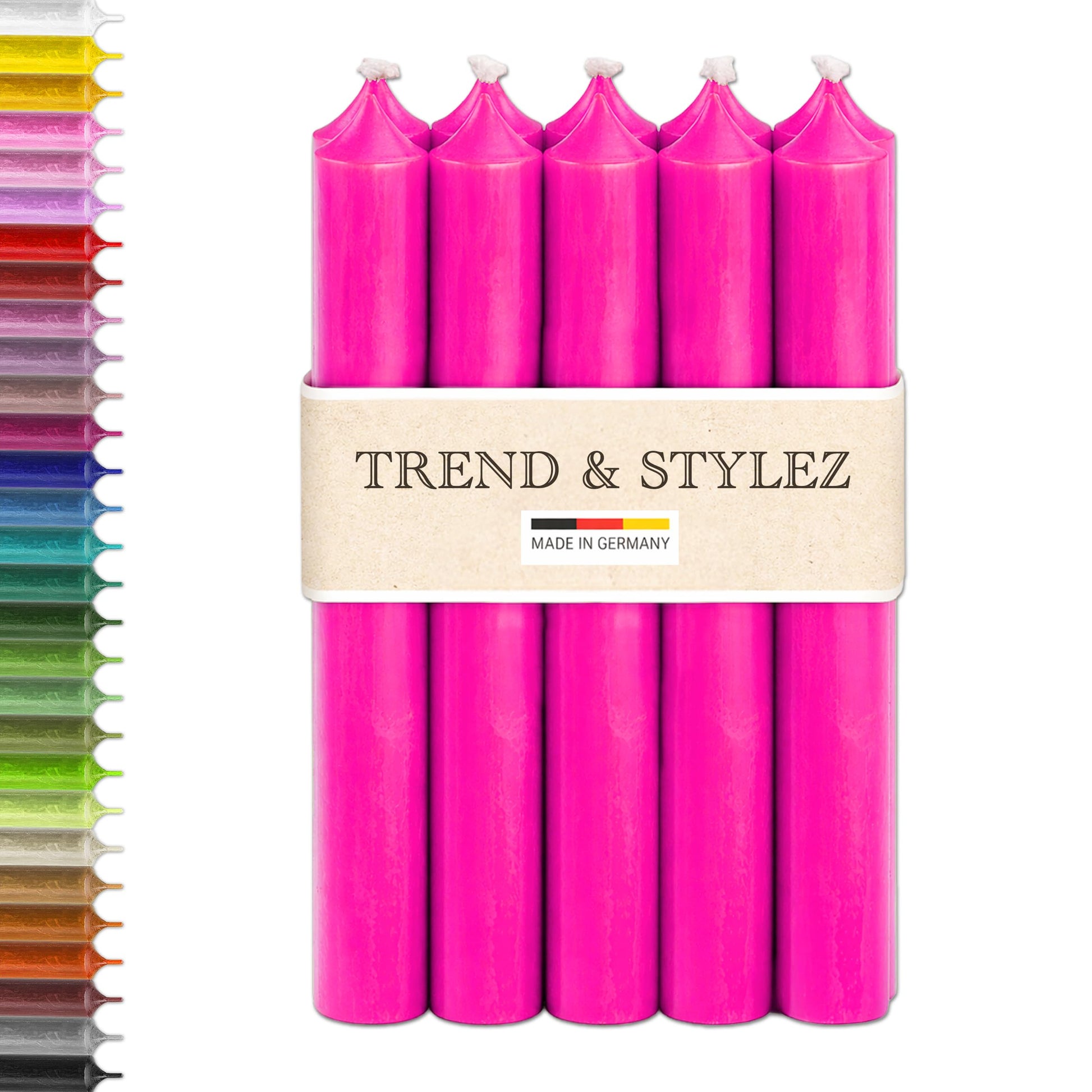 10 Spitzkerzen durchgefärbt (180x22mm) | RAL Stabkerzen mit 8h+ Brenndauer | Ohne Tropfen & Rußen | Tafelkerzen für Leuchter | Made in Germany (Natur)