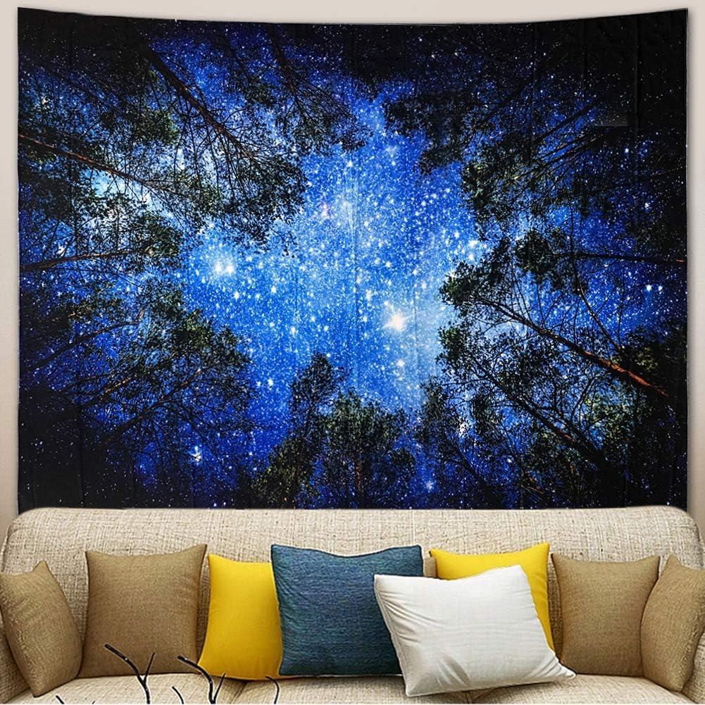 Towinle Wandbehang Hochwertige Wandteppich Tapisserie Psychedelic Wandtuch Hausdeko Bettdecke Strandtuch Tagesdecke Boho Deko (Wald Sternenhimmel)