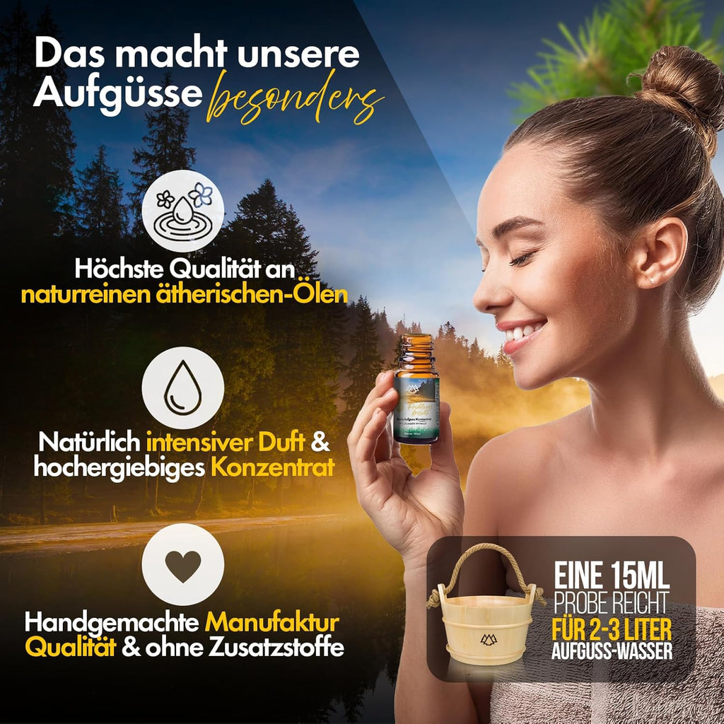 NORDHOLZ® Saunaaufguss Discovery Box 24x15ml [ #1-#24 NATURREINE ÄTHERISCHE ÖLE] Sauna Aufgussmittel - Sauna Aufguss aus Franken - Sauna Zubehör