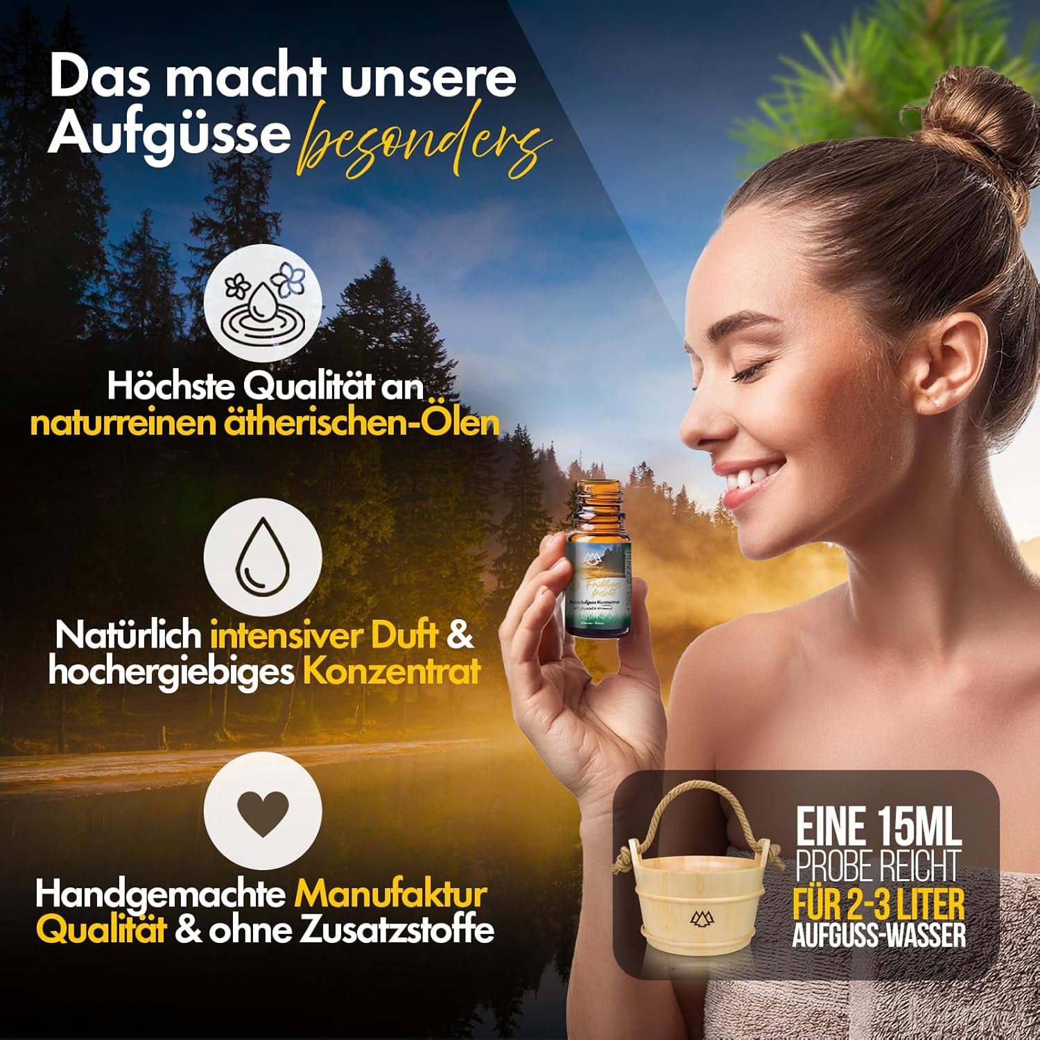 NORDHOLZ® Saunaaufguss Discovery Box 24x15ml [ #1-#24 NATURREINE ÄTHERISCHE ÖLE] Sauna Aufgussmittel - Sauna Aufguss aus Franken - Sauna Zubehör