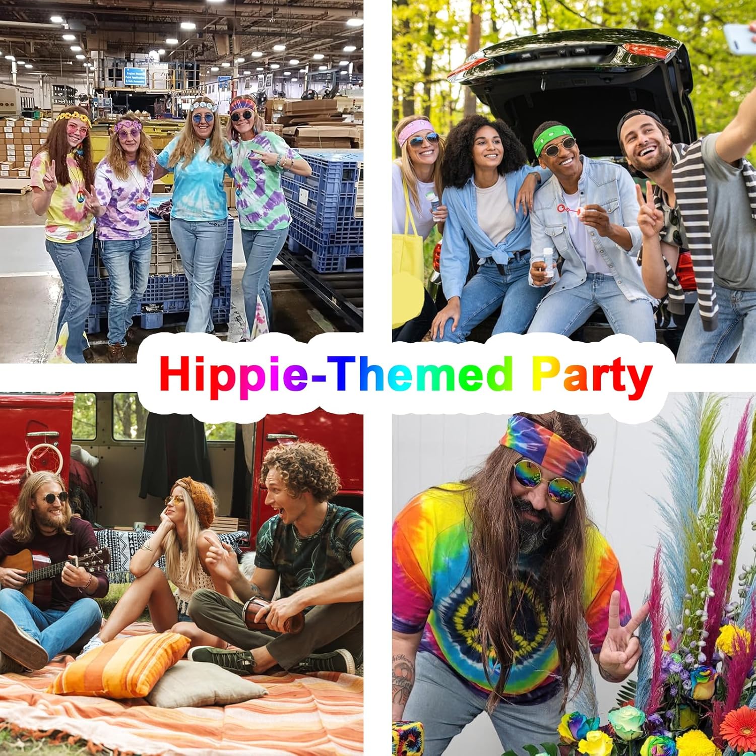 Hippie Costume Flower Power Hippy Clothing Women Men 60s 70s 80s Accessories Set for Carnival Theme Party Halloween Fancy Dress Cosplay Theme Party