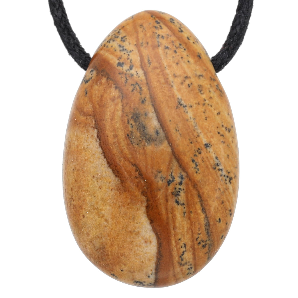 Lebensquelle Plus Tropfen Anhänger mit Baumwollband + Edelsteinkarte | Set-Angebot Echter Edelsteinanhänger | Gebohrter Trommelstein Tropfenanhänger