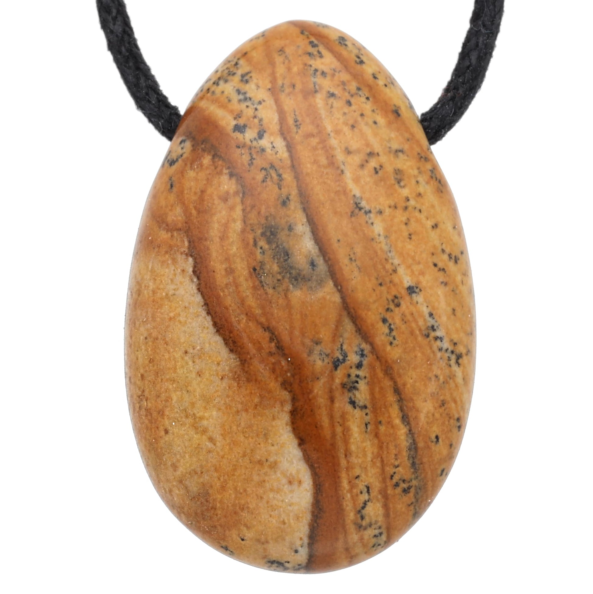 Lebensquelle Plus Tropfen Anhänger mit Baumwollband + Edelsteinkarte | Set-Angebot Echter Edelsteinanhänger | Gebohrter Trommelstein Tropfenanhänger