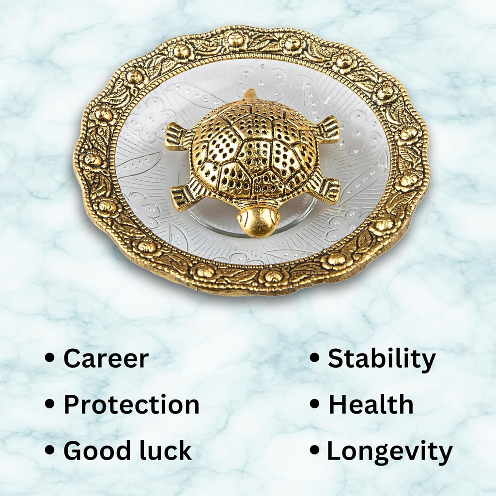 Wonder Care Feng Shui Turtle Statue in Glass Top Sculpted in Great Details in Ivory Antique Finish - Idol for Car | Home Decoration | Gift | Turtle Plate 12.7 cm Turtle Plate_5''''