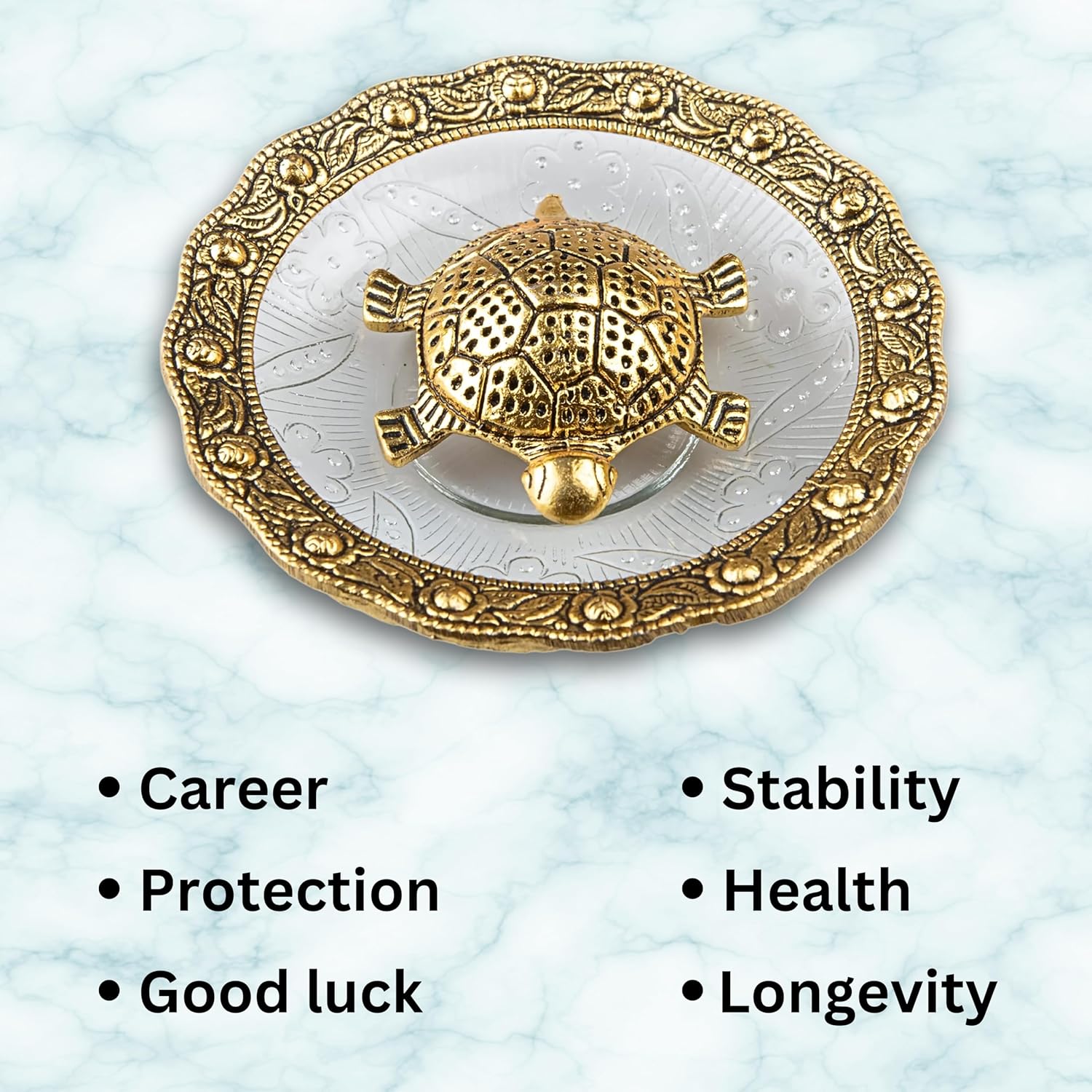 Wonder Care Feng Shui Turtle Statue in Glass Top Sculpted in Great Details in Ivory Antique Finish - Idol for Car | Home Decoration | Gift | Turtle Plate 12.7 cm Turtle Plate_5''''