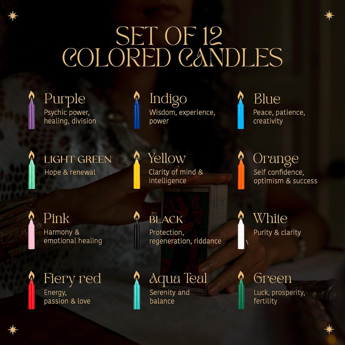 Colored Taper Candles for Witchcraft - Set of 12 Candle Sticks for Witchy Decor Aesthetic, Wiccan Candles Witch Candles for Spells Witchcraft Supplies