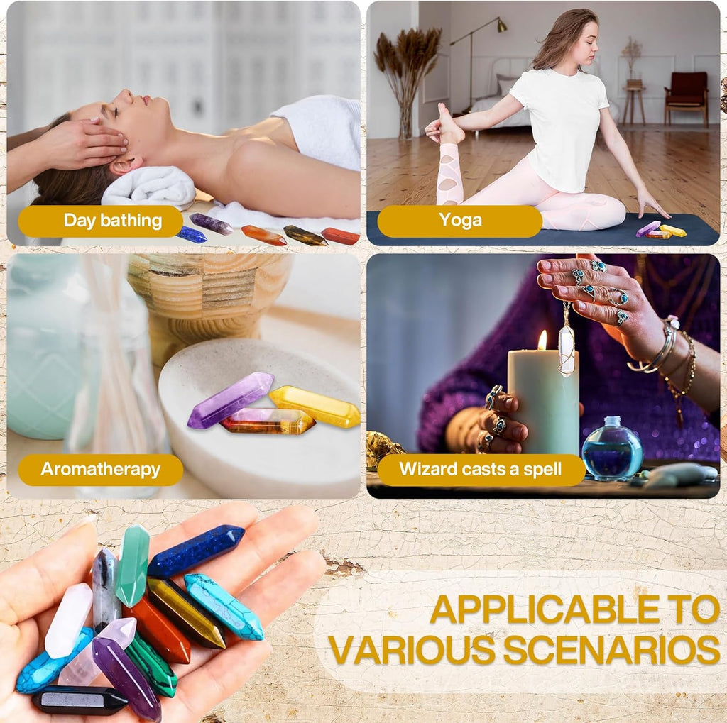 SaiXuan 20 Stück Edelstein Sechseckig, Natürliche Kristalle zur Chakren-Ausrichtung, Meditation & Energieheilung, Mit Amethyst, Obsidian, Tigerauge für Spirituelle Deko & DIY-Schmuck