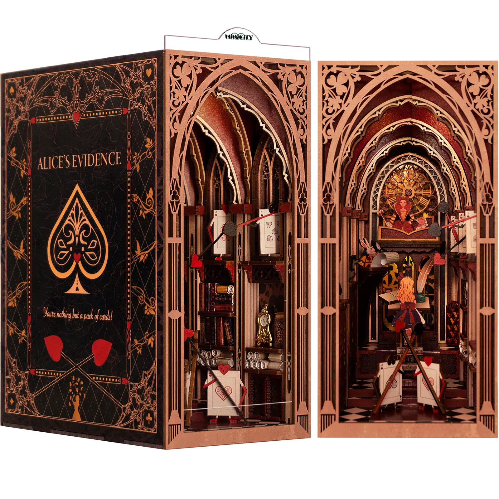 Book Nook Kit, DIY Miniatur Puppenhaus Booknook Kit, 3D Wooden Puzzle Bookend Bookshelf Insert Decor mit LED-Licht und Staubschutzhülle für Jugendliche und Erwachsene (Beyond Library)