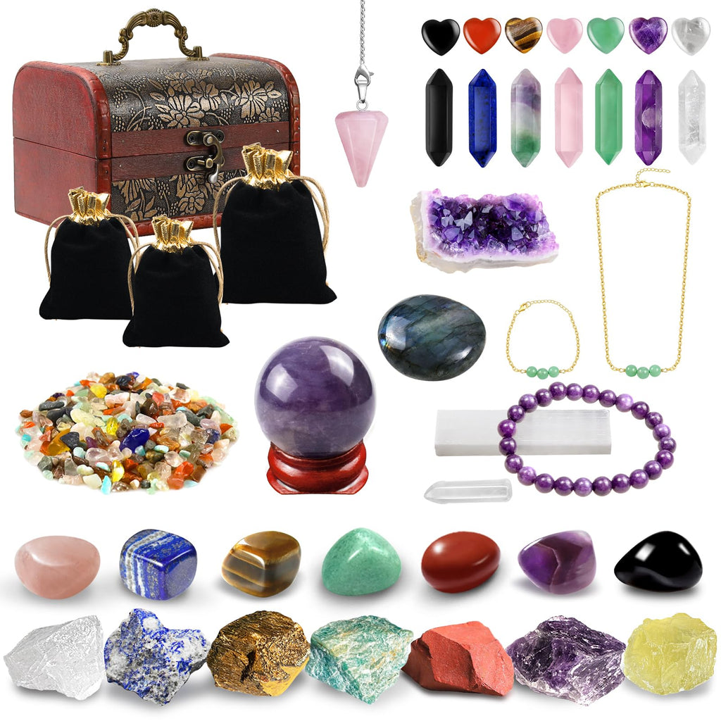 21 Stück Kristalle Steine Set,Kristall Heilsteine,Heilkristalle Edelsteine 7 Kristallen,7 Chakra-Stein und Pyramide mit Stoffbeutel für Meditation,Adventskalender,Reiki,Energieausgleich