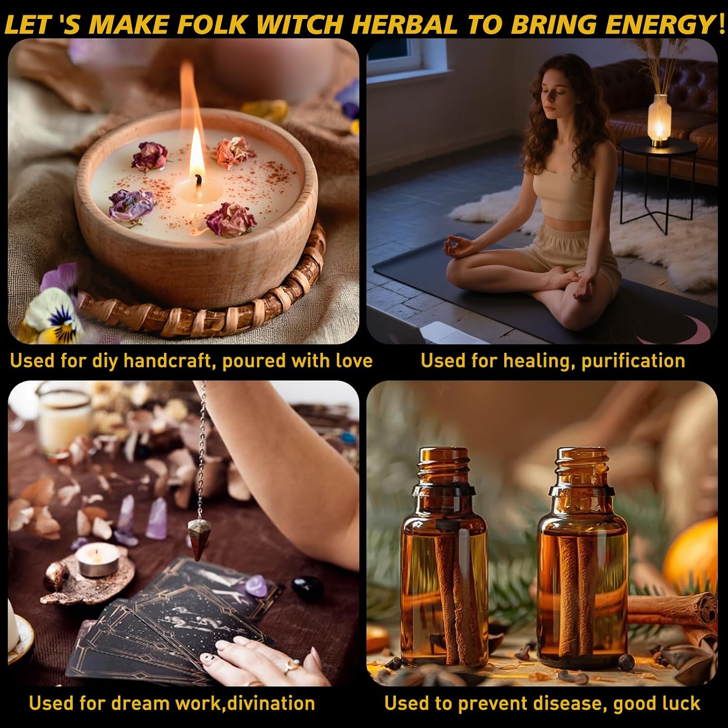 60 Pack Witchcraft Herbs Set, Bulk Dried Flowers for Witch Candles Spells | Lavender Rose Mixed Botanicals for Spell Jar, Candles Soap Making, Wiccan Supplies Tools, Gifts for Witchy Beginner Friends