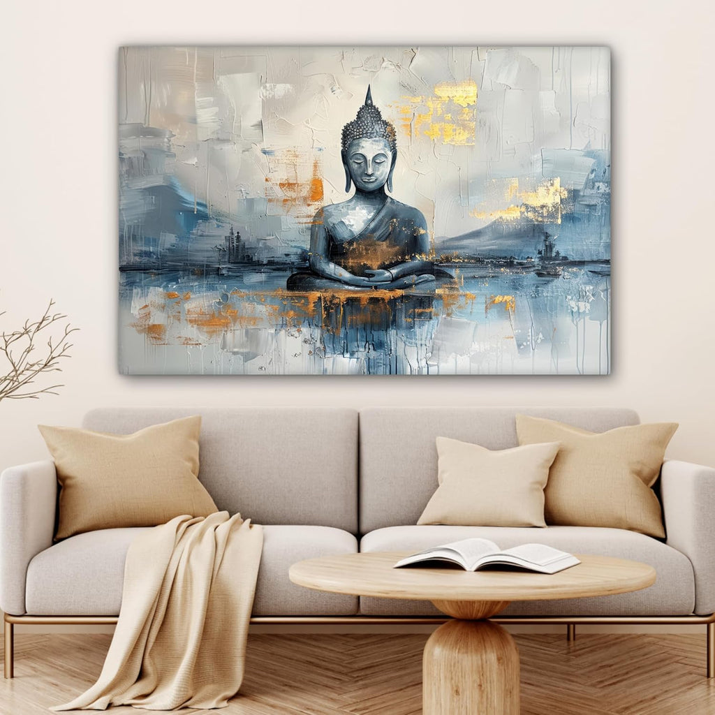 MuchoWow© Wall Pictures Large 120 x 80 cm XXL Bedroom Home Decoration Home Picture Living Room Photo Canvas Wall Pictures Canvas Wall Decor Buddha - Zen - Gold - Luxury - Spiritual