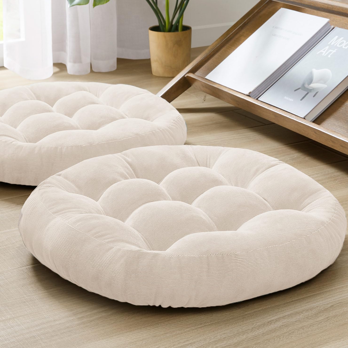 Degrees of Comfort Meditation Floor Pillow, Square Large Pillows Seating for Adults, Tufted Corduroy Thick Cushion for Living Room Tatami, Turquoise, 22x22 Inch