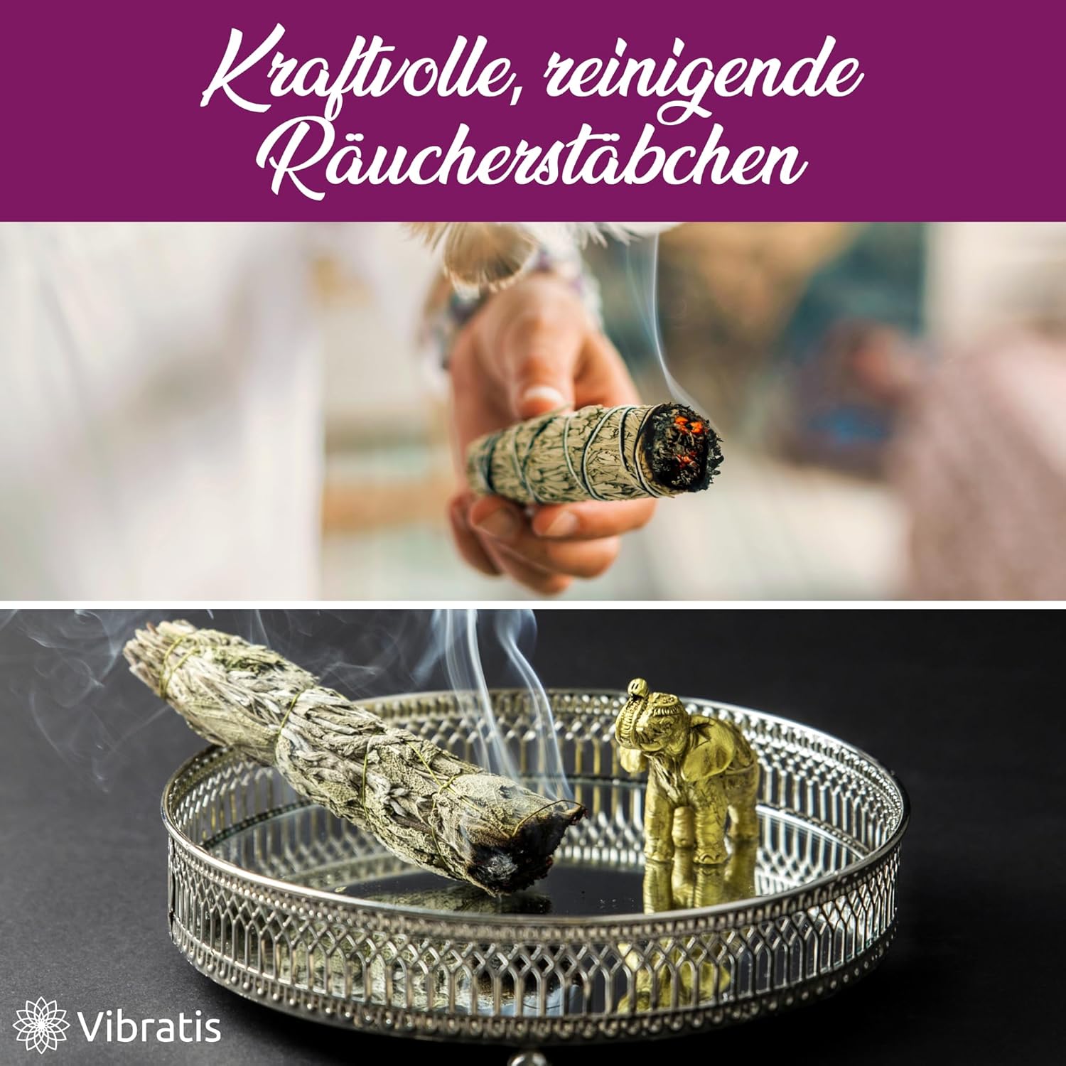 VIBRATIS Weißer Salbei zum Räuchern – 3er Set Räucherbündel – Natürliche Reinigung & Energetische Klärung für Meditation & Rituale