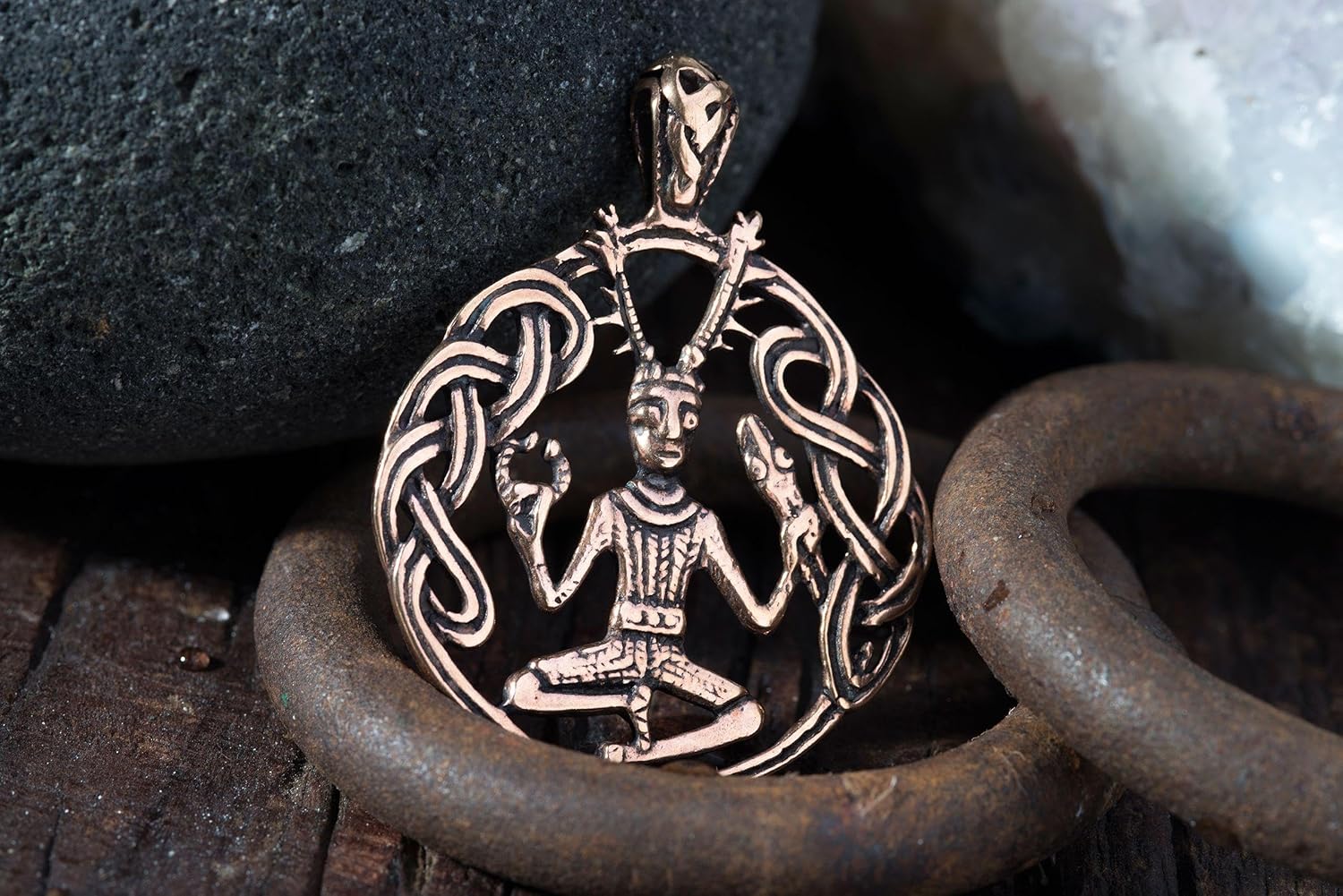 Windalf Celtic Jewellery Pendant Cernunnos 3.5 cm Celtic Forest God Bronze, Fabric jewellery bag