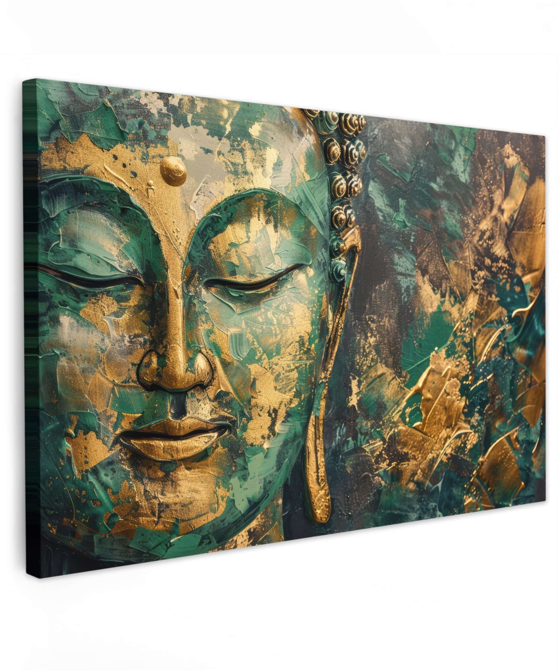 MuchoWow© Wall Pictures Large 120 x 80 cm XXL Bedroom Home Decoration Home Picture Living Room Photo Canvas Wall Pictures Canvas Wall Decor Buddha - Zen - Gold - Luxury - Spiritual