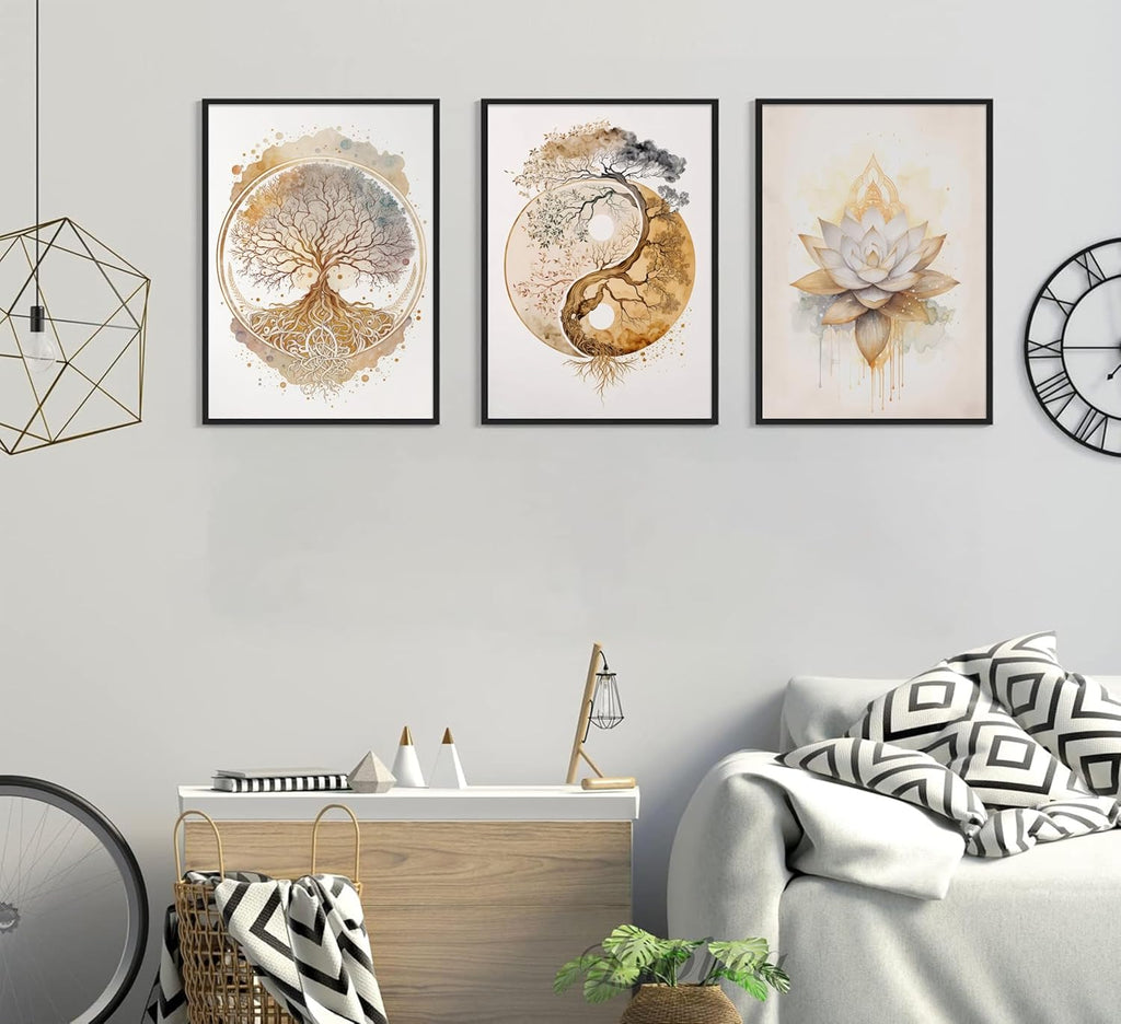 Tree of Life Canvas Wall Art Lotus Zen Painting Picture Wall Decor Abstract Yin Yang Fall Art Poster Print Artwork for Living Room Yoga Room Hotel Bedroom Home Decoration