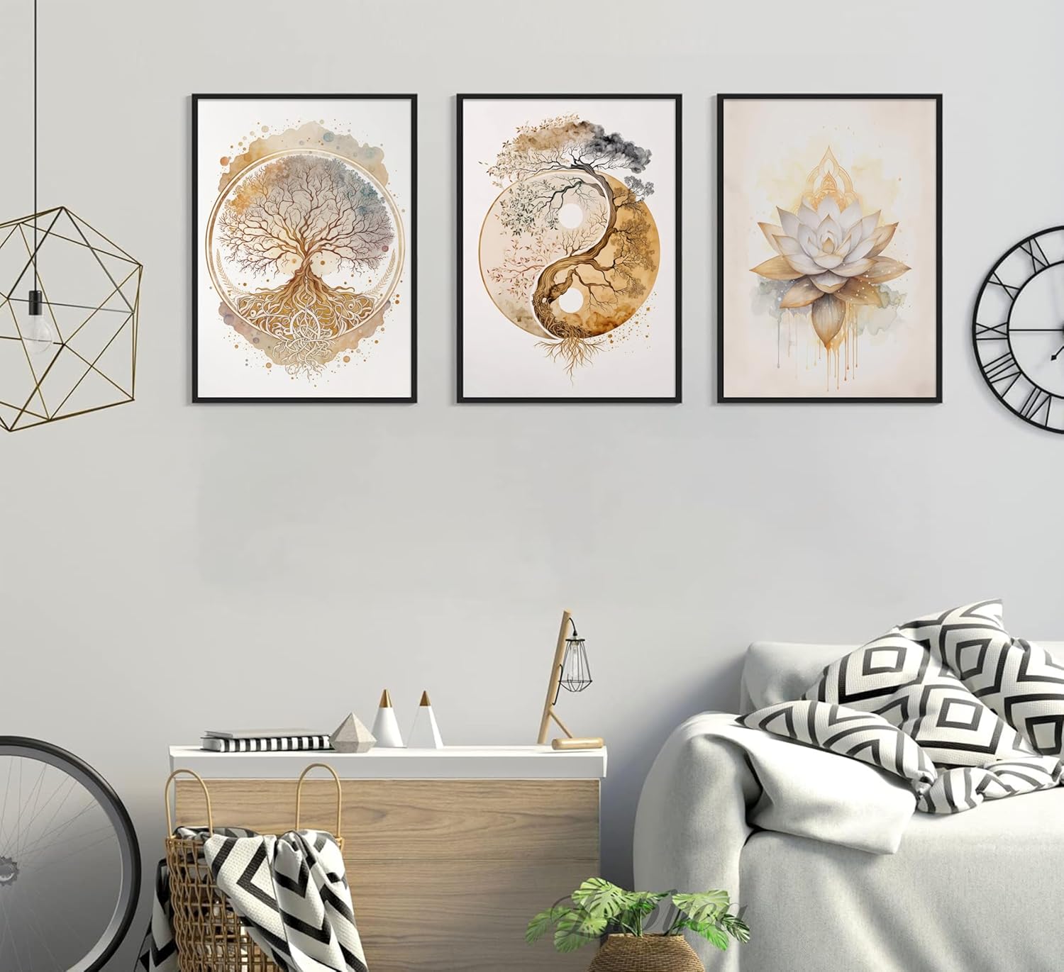Tree of Life Canvas Wall Art Lotus Zen Painting Picture Wall Decor Abstract Yin Yang Fall Art Poster Print Artwork for Living Room Yoga Room Hotel Bedroom Home Decoration