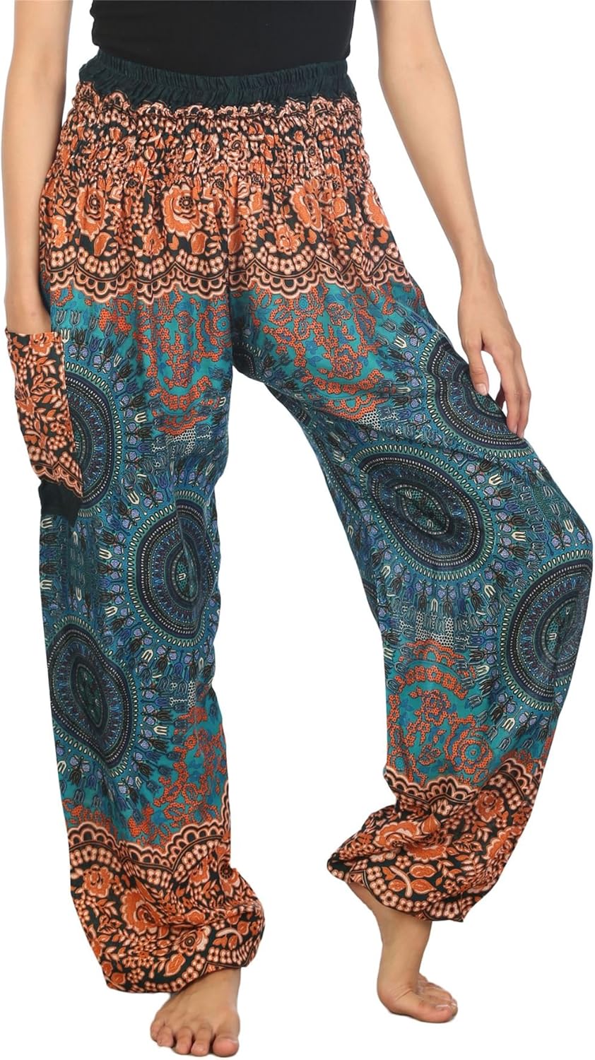 Lofbaz Damen Boho Haremshose Festival Outfit Sommerhose Leicht Yogahose Pumphose Hippie Hose Kleidung Sommer Hosen