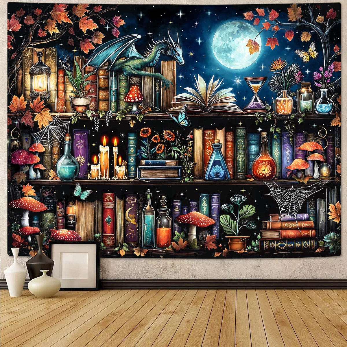 Accnicc Forest Library Tapestry Tree Bookshelf Tapestries Wall Hanging Vintage Fantasy Fairy Treehouse Book Large Tapestry for Bedroom Living Room Dorm Classroom 80 x 60 inch
