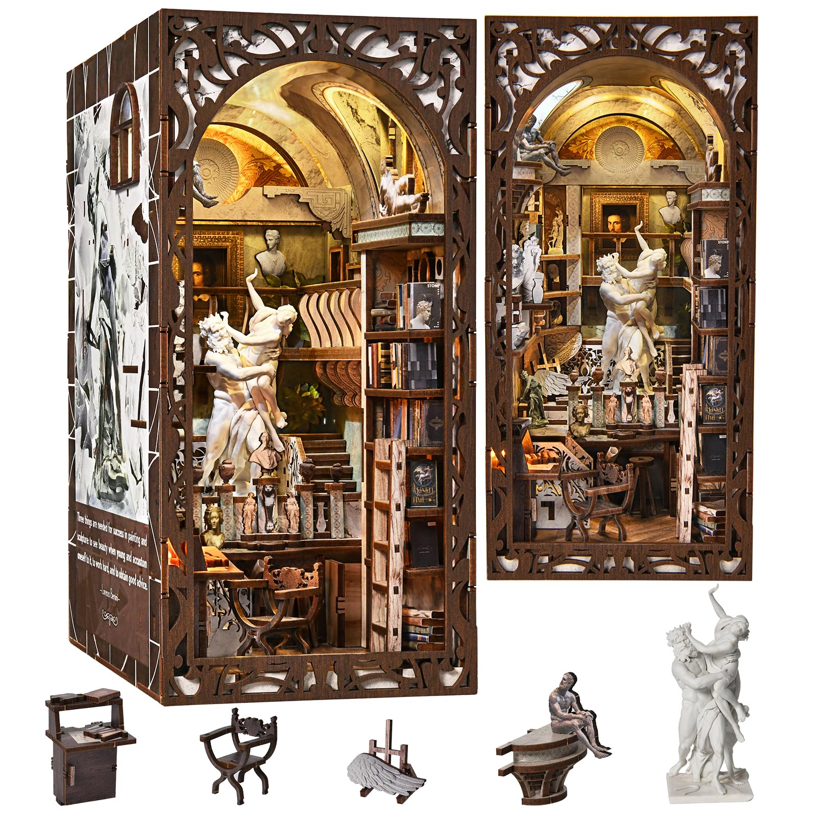 Book Nook Kit, DIY Miniatur Puppenhaus Booknook Kit, 3D Wooden Puzzle Bookend Bookshelf Insert Decor mit LED-Licht und Staubschutzhülle für Jugendliche und Erwachsene (Beyond Library)