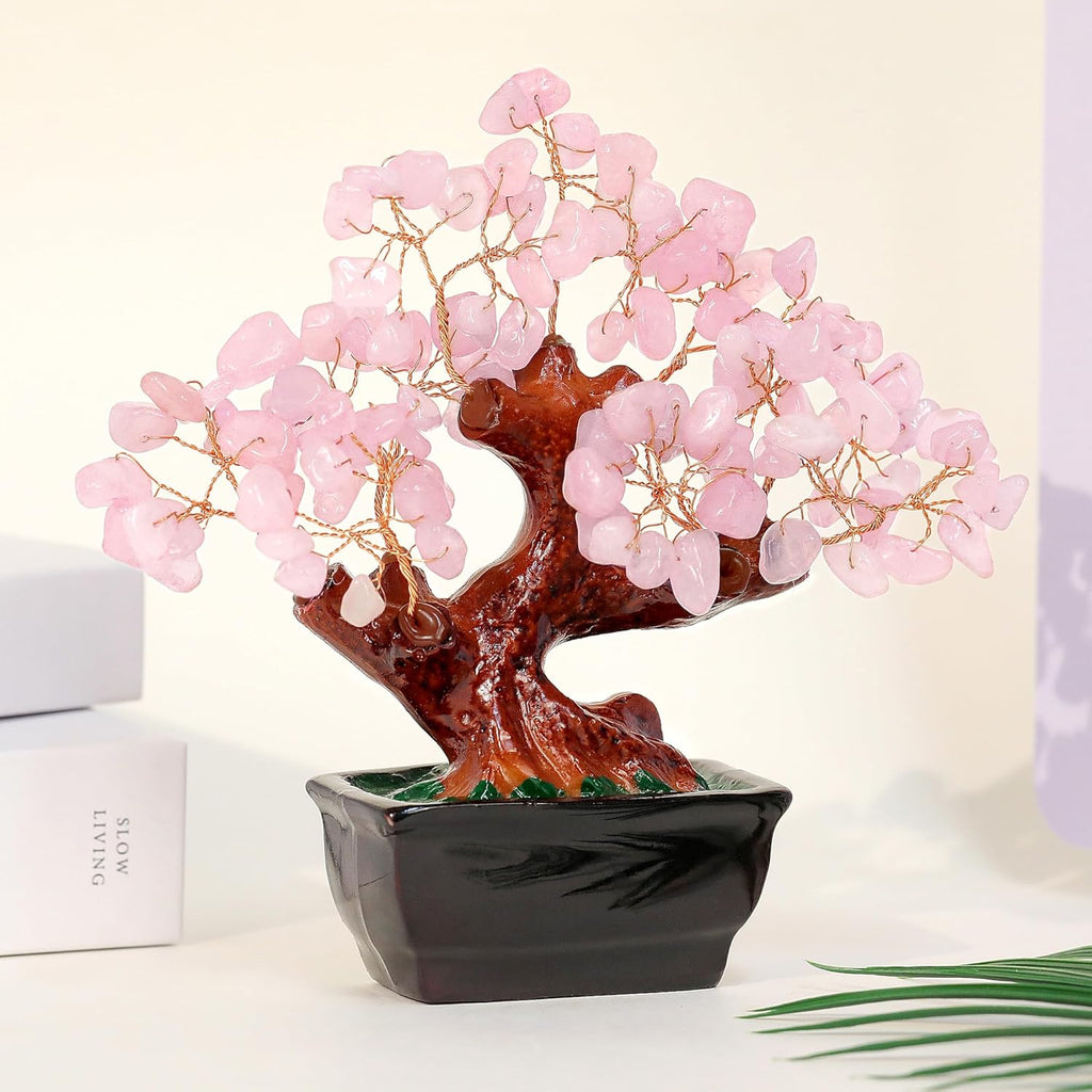 Parma77 Feng Shui Natur Rosenquarz Kristall Baum Bonsai-Stil Dekoration für Reichtum und Glück